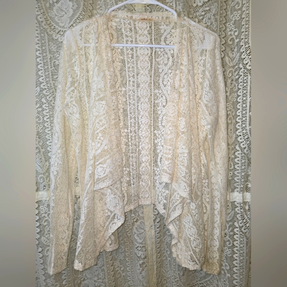 Cream Lace Cardigan, Holliser Lace Cardigan, Longlsleeve Lace Jacket